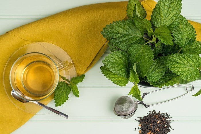 Infusion de mélisse pour soulager les nausées et les crampes intestinales.